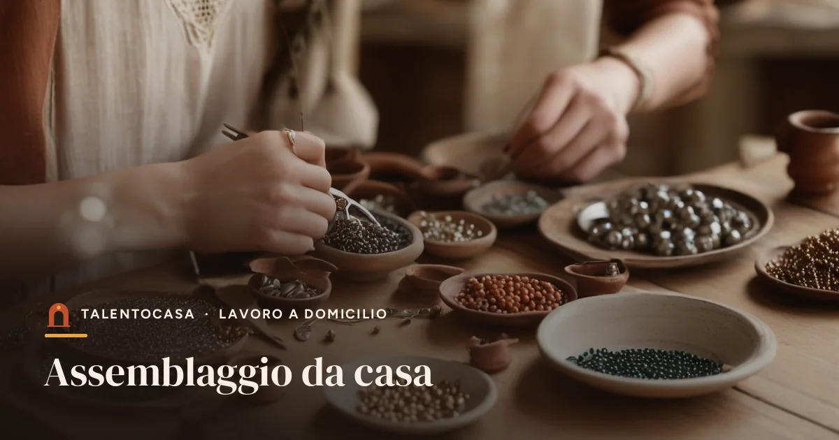 Mani che assemblano piccoli componenti di bigiotteria con una pinza