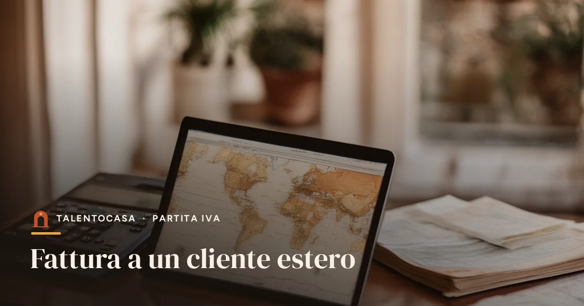 Portatile con una fattura sfocata accanto a un passaporto e a una mappa
