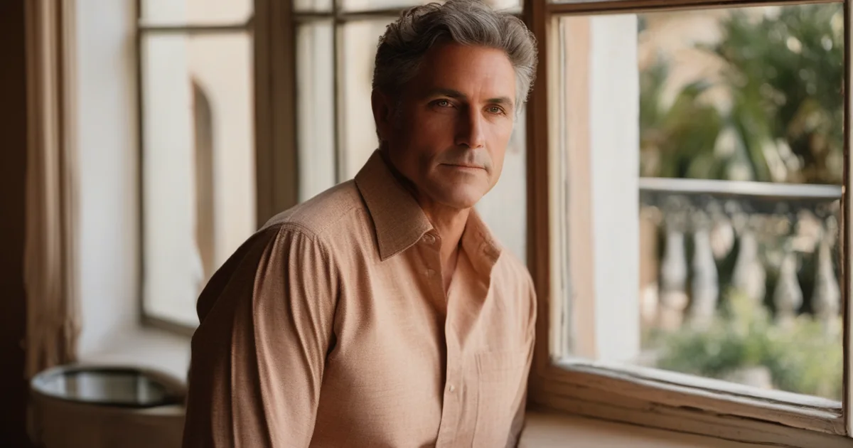 Uomo in camicia fotografato vicino a una finestra con luce naturale