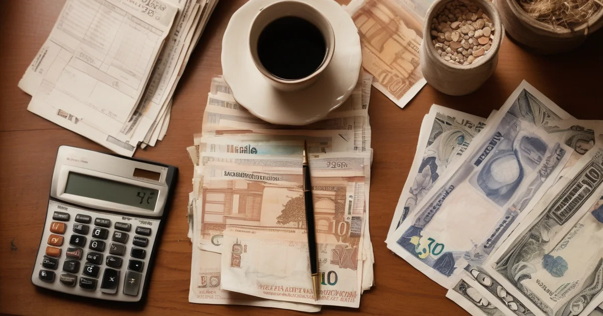 Moduli fiscali, calcolatrice e banconote in euro su un tavolo di legno