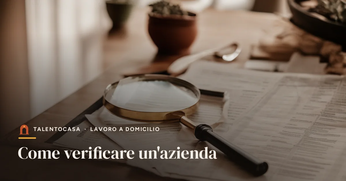 Lente d'ingrandimento su documenti aziendali accanto a un portatile